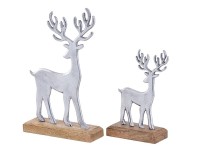 Decorative figure set of 2 deer stand 14/20x22/32cm decorative figure aluminum mango wood