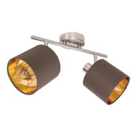 2-seater wall and ceiling lamp "Maron" made of metal-satin-matt with fabric umbrellas in brown, with E14 socket, lamp for living room, dining room, hallway and office, 46 x 12 cm