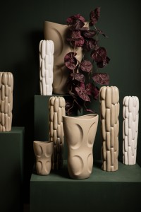 Seanis Grey Round Ceramic Vase Block Pattern M