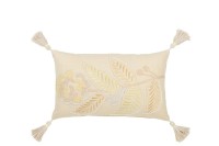 J-Line cushion Rectangle Flower + Tassels - cotton - light yellow