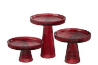 J-Line Set of 3 Cake Holder Nelly Glass Red