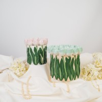 VASE-TULIPS- Dolomiet-lichtroze/ groen-15x15x14cm