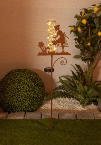 LED-Solar Erdspieß Regenwassermesser h: 95cm , für Außen, Erdspieß aus Metall und Glas und Kunststoff in Braun, mit integrierter LED