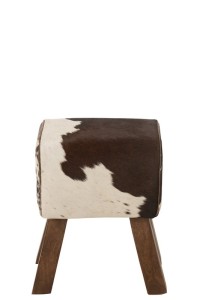 J-Line Stool Cow Mango Wood/Fur Black/White