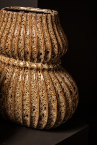 Halta Brown Oval Ceramic Bulby Vase Ribbed M