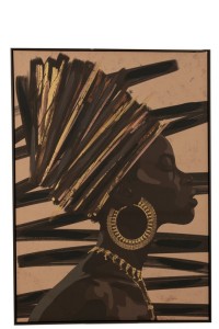 J-Line Kader Afrikaanse Vrouw Strepen Hout/Canvas Bruin/Zwart