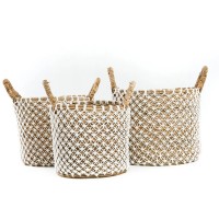 The Crossed Stitched Macrame Basket -Natural White - L