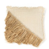 De Raffia Katoenen Kussenhoes - Naturel Wit - 60x60