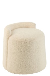 J-Line Poef Teddy Round+Rugleuing Bouclé White