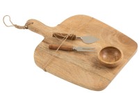 J-Line Mango cheese board + knife + bowl - wood - natural - L