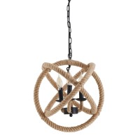 Pendant lamp "Regia", black metal, hemp rope, E27 socket, lighting for living room, dining room or office, 43 cm diameter