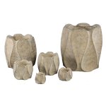 Waxy Brown Cement Pot Wavy Rib Pattern Round L