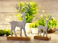 Decorative figure set of 2 deer stand 14/20x22/32cm decorative figure aluminum mango wood