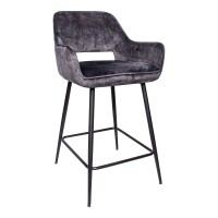 Fal LOW Velvet Anthracite Bar Stool Black Metal Le