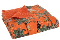 J-Line Plaid/Beach Mat Exotic Animals/Plants Stitches Cotton Orange Large