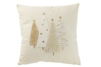 J-Line Cushion Christmas Trees Motif Cotton White/Gold