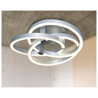 Smart Home LED ceiling light "Divora" Ø 58cm, ceiling lamp made of metal, aluminum brushed and white plastic, with many functions, firmly built -in LEDs, lighting for living room, dining room office or hallway