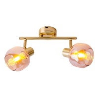 2er Spot/Deckenleuchte "LIBBY", klassische Deckenlampe aus messingfarbenem Metall und getöntem Glas in Amber, mit E14-Fassung, für Esszimmer, Wohnzimmer, Diele oder Büro, 40 cm lang