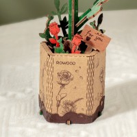 Robotime, DIY Houten Bloem Red Rose, Rode Roos, TW042, 8,5x6,5x21cm