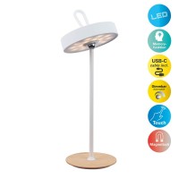 LED battery table lamp magnetic for outside and inside, made of metal and plastic in white, 36 cm high