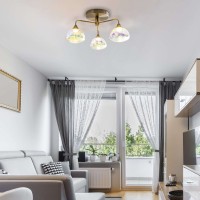 LED ceiling lamp 3-flame "varna", ceiling lamp made of brass-colored metal and iris glass, with firmly built-in LEDs, 42 cm diameter, stylish lighting for living room, dining room or hallway