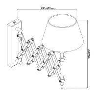 Shear Wall Lamp "Adrienne" strekt zich uit tot 49 cm, de retro wandlamp gemaakt van metaal en textiel in bruin en natuur, voor E27 -lampen, wandlampen voor woonkamers