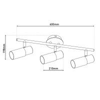 3 wall ceiling spot "Todtnau", metal, glass and plastic, E14, 47cm long
