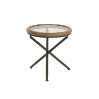 J-Line tafel Rond - hout/glas - bruin - small