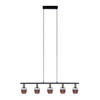 5 hanglamp "Corbis", echtelijke lamp gemaakt van zwart in zwart, met goud en rotan, met E14 -aansluiting, voor eetkamer, woonkamer, gang of kantoor, 100 cm lang