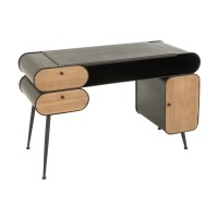 J-Line Bureau Wood And Metal Desk Dennenhout Zwart/Lichtbeige