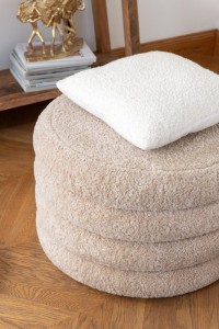 J-Line Pouf Round Teddy Polyester Beige