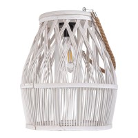 LED Solar-Dekoleuchte "Korbinian" für Garten und Terrasse aus Holz und Rattan in natur, Solar Lampe 34 cm hoch