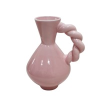 Vaas - gedraaid handvat - dolomiet - roze - 17,5x13.5x22cm