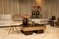 Warren Coffee Table 90x90x31 Brown Wood Gold Metal