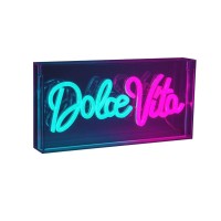 LED font light "Dolce Vita" decoration for inside 30 x 15 cm, in blue and magenta-red