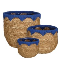 Jorck Plant Basket - Set of 3 - H24 x Ø26 cm - Seagrass - Blue, Brown