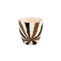 Evelin Dark Brown Round Ceramic Pot With Lines M
