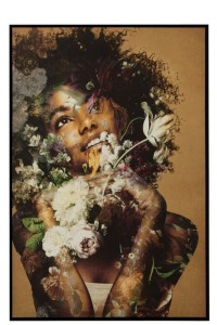 J-Line Frame Woman Flowers Canvas/Wood Mix