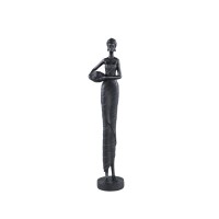 Rafah Black Poly Woman Statue Holding Pot Low