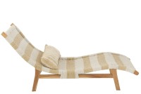 J-Line lounger + cushion Stripes - plastic/teak - white/natural