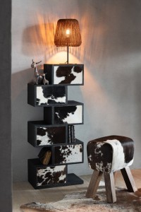 J-Line Stool Cow Mango Wood/Fur Black/White