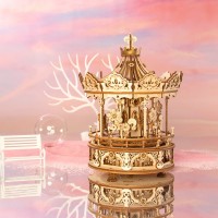 Music Box Wood DIY 3D Puzzle Romantic Carousel, Robotime, AMK62, 17x17x23.5cm