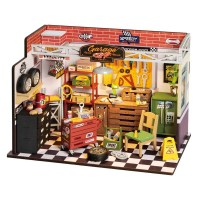 Robotime, DIY Huisje Garage Workshop met LED verlichting, DG165, 24x15x17cm