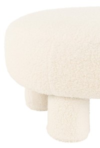 J-Line Stool Round Teddy Feet Bouclé White