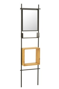 J-Line Wall Shelf With Mirror Tina Wood/Iron Black/Natural