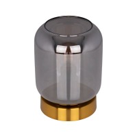 Glass table light "Alessio", 17 cm high, Ø 12 cm, gold-colored metal, smoke glass, E14