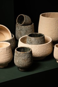 Laim Cream Cement Round Bowl Dots Pattern L