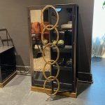 Riho Black Metal Wine Cabinet Low Smoky Glss Doors
