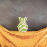 VASE-STRIKS-steengoed -groen/ roze- 16x16x22cm