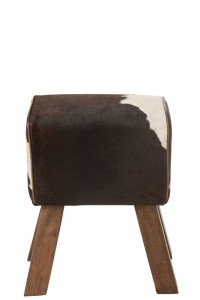 J-Line Stool Cow Mango Wood/Fur Black/White